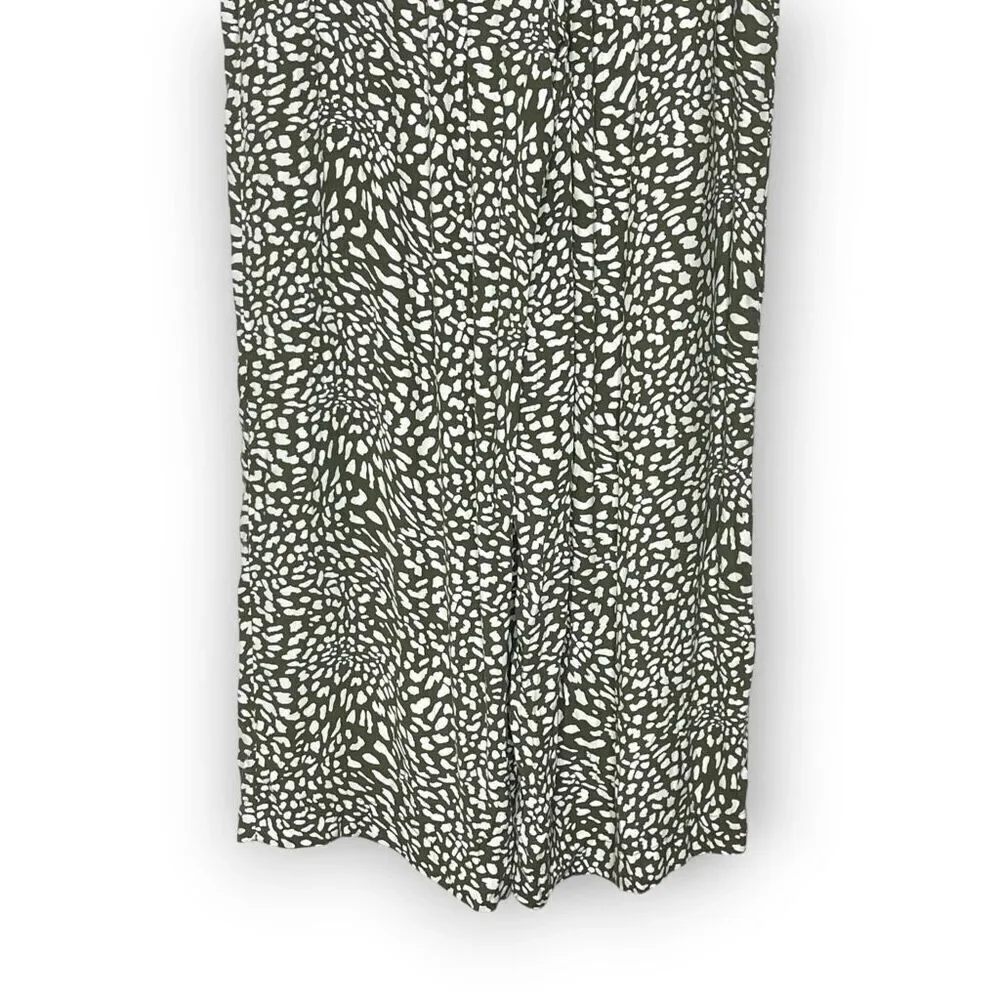 Ann Taylor Loft Wide Leg White Green Animal Print Crop Pants Women's Size Large